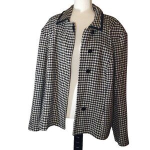 Louben Women’s Houndstooth Jacket Size 24W Black & White Wool Blend*